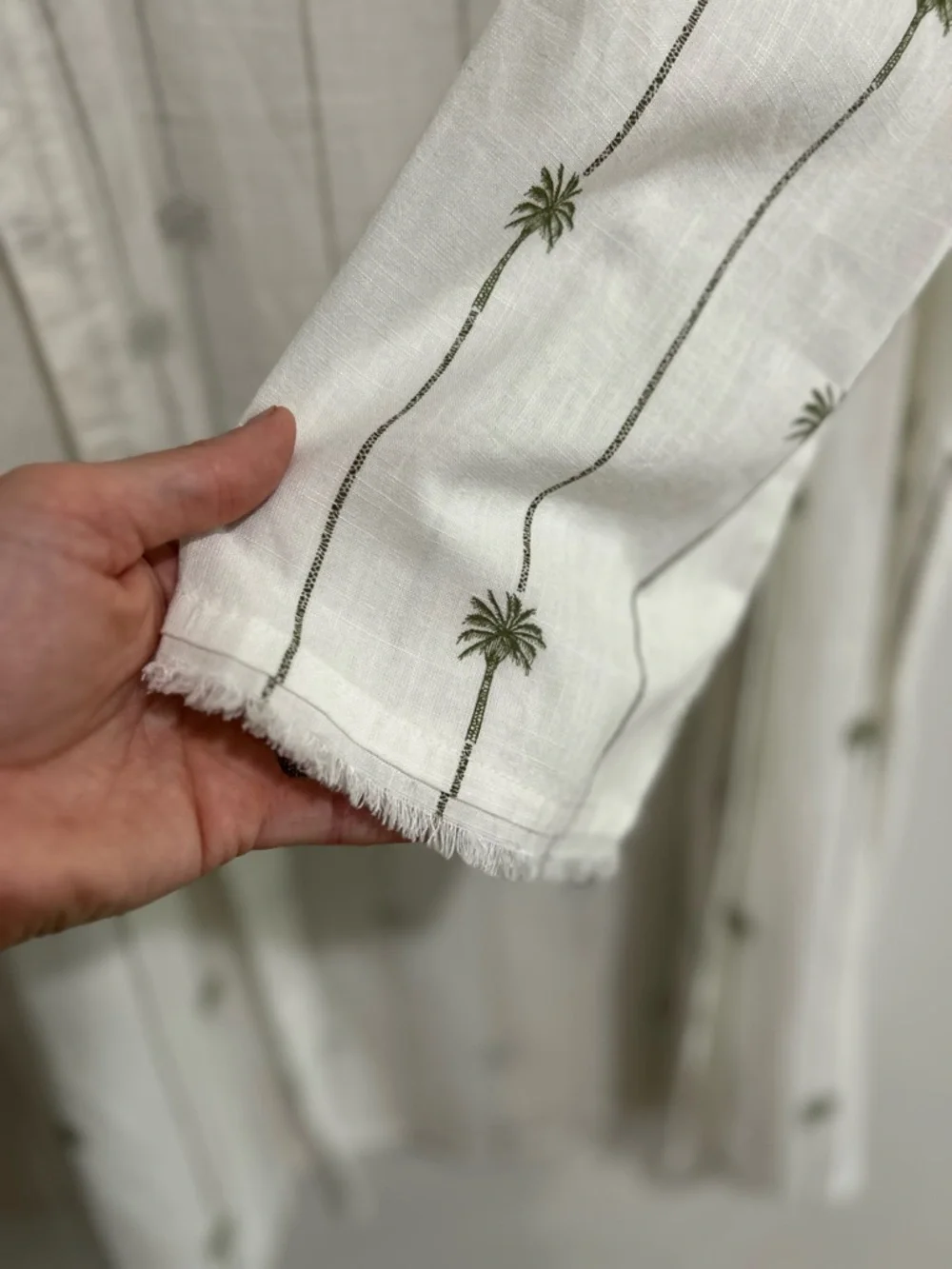 blue island White Palm-Print Open Front Lightweight Jacket - Picture 4 of 7
